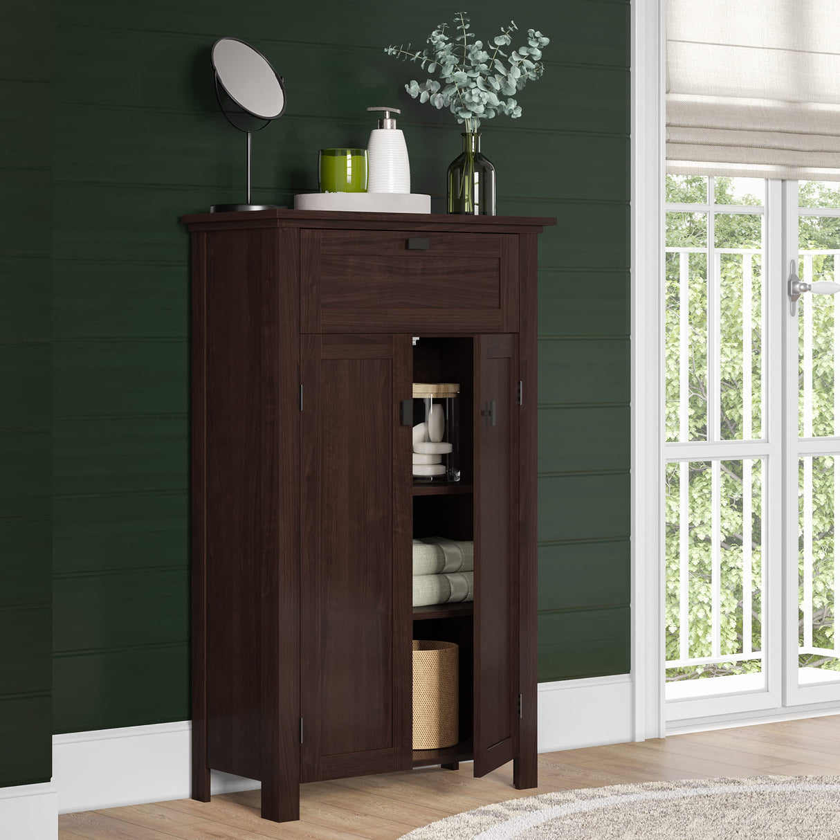 Hayward Two-Door Veneer Floor Cabinet, No Size, Dark Woodgrain