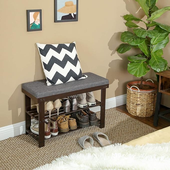 Bamboo Shoe Bench 2-Tier Rack Stable Organizer