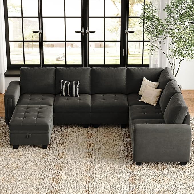 Sectional Sofa Couch 7-Seater Convertible Sectional Sofa Velvet Modular Sectional