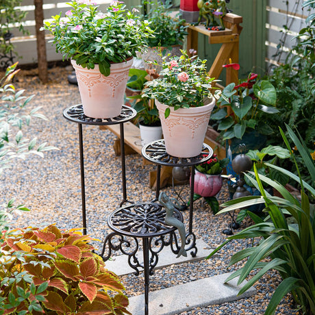 Heavy Duty Cast Iron Plant stand, 3 Tier Foldable Metal Plant Shelf, 24in Tall Vintage Flower