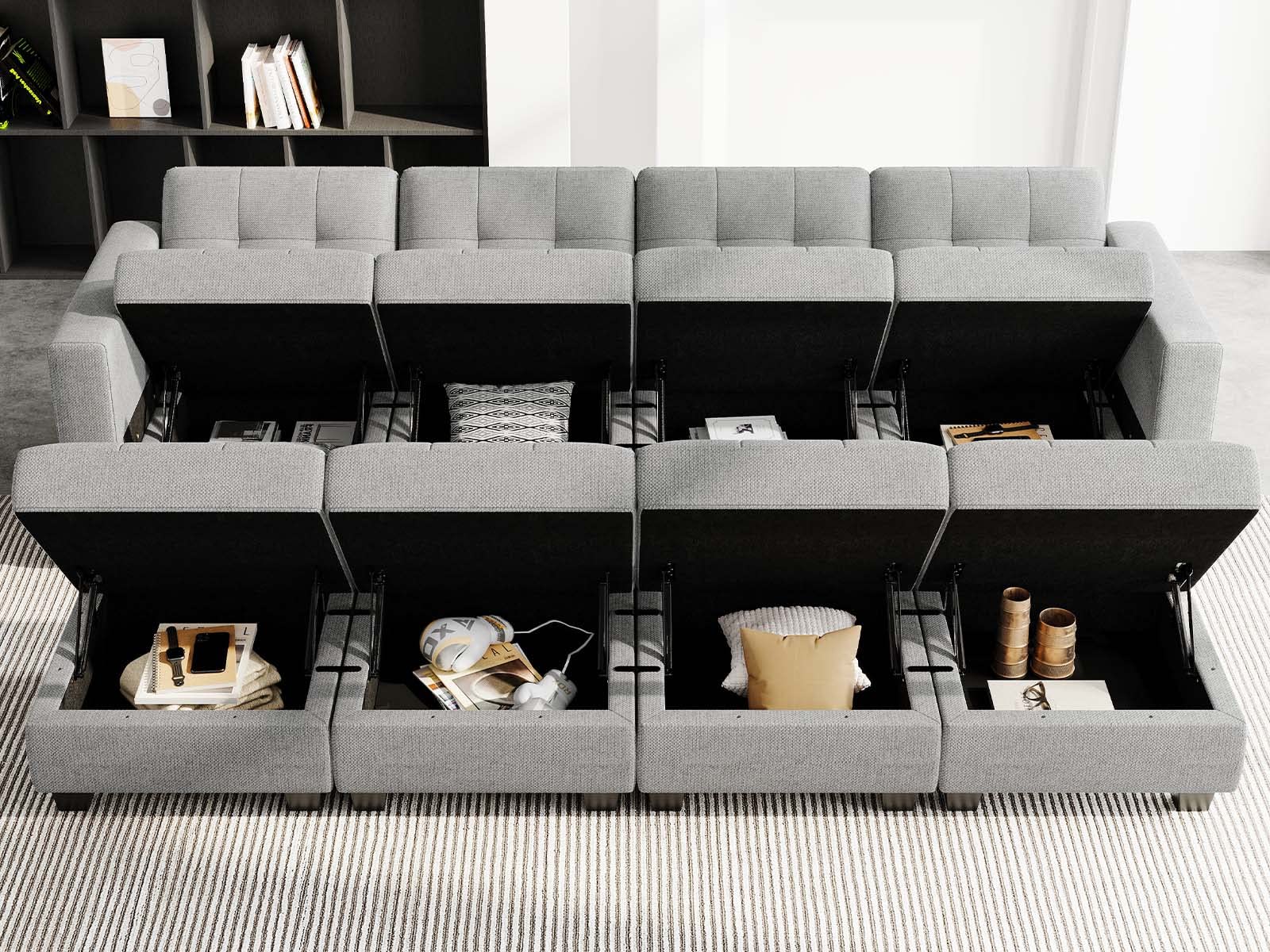 Modular Sleeper Sofa Sectional Couch with Wide Chaises Convertible Sectional Sofa