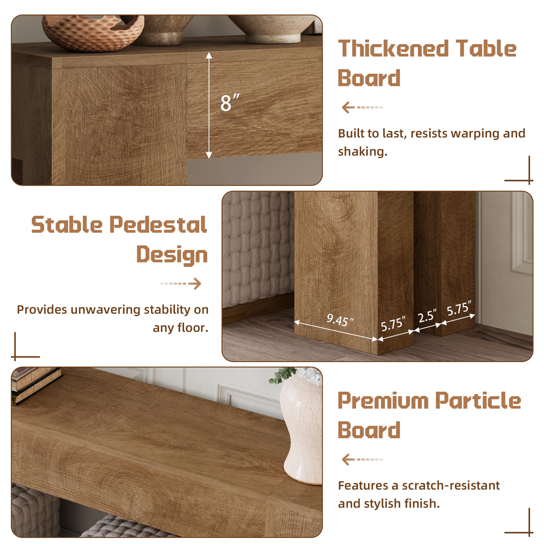 79-Inch Extra Long Console Table - Natural Oak Wood Entryway & Sofa Table