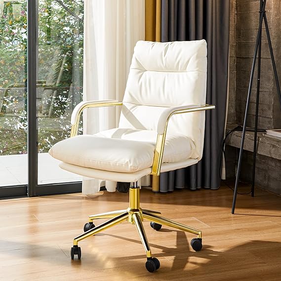 Executive Gold Office Chair - Leather Desk Chair with Armrests