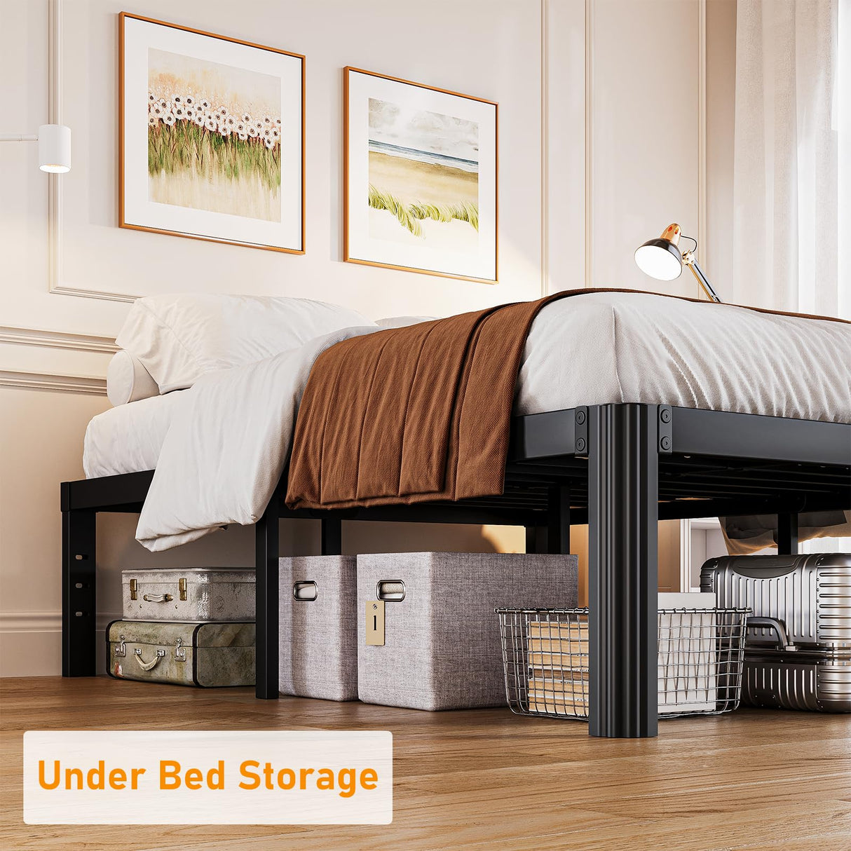 Bed Frame Queen Size, 14 Inch High Metal Platform Bed with Round Corner Leg