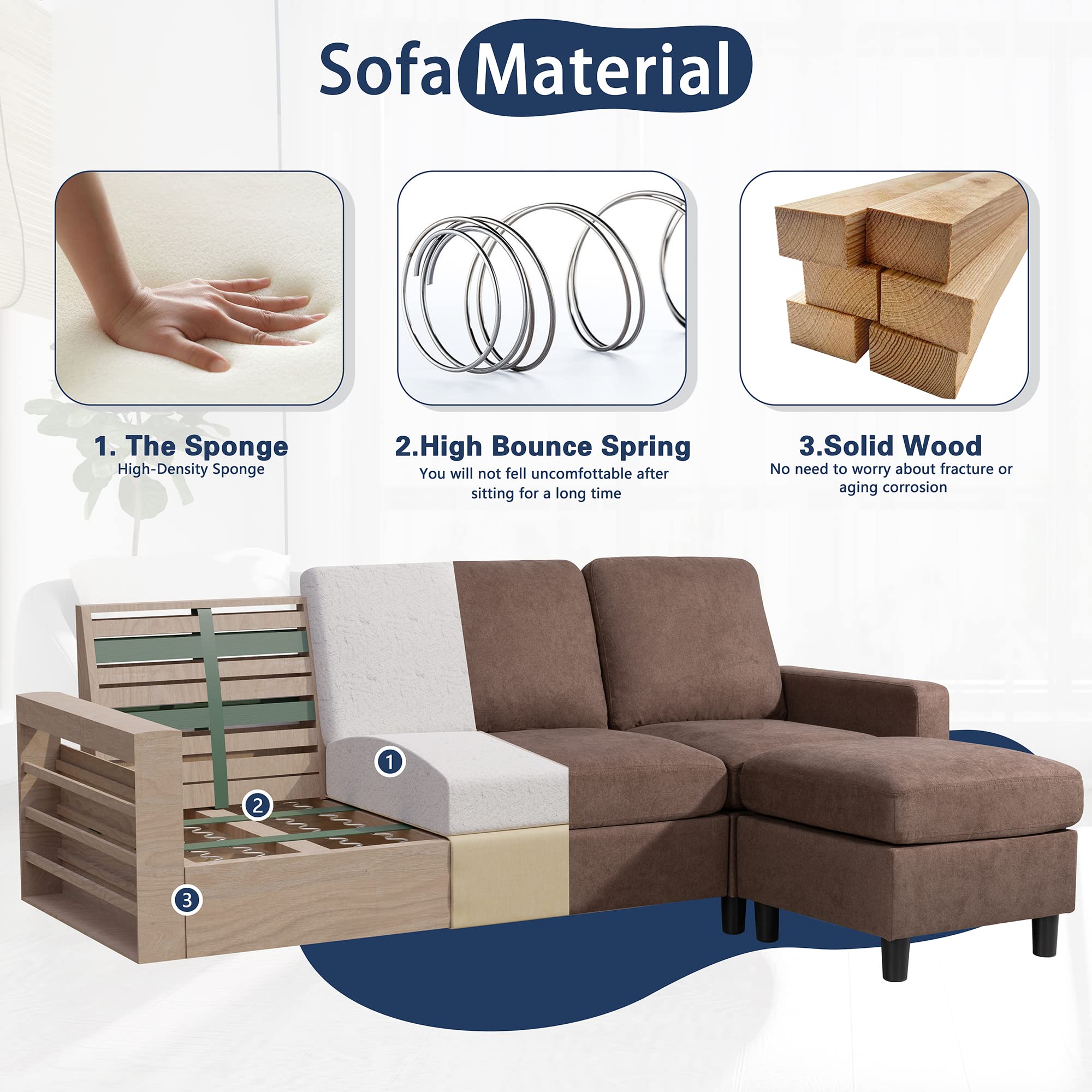 79" Convertible Sectional Sofa Couch, L Shaped Couch with Linen Fabric