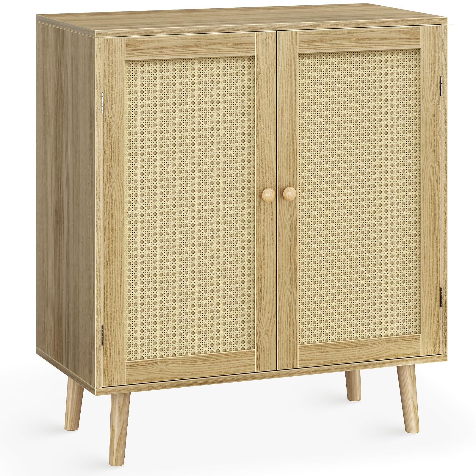 Buffet Cabinet with Storage, Storage Cabinet with PE Rattan Decor Doors, Accent Cabinet