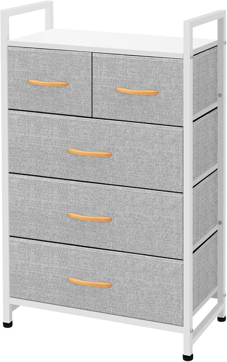 Life Concept Storage Dresser Furniture Unit - Large Standing Organizer Chest for Bedroom, Office, Living Room, and Closet - 5 Drawers Removable Fabric Bins - Coffee