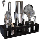 Bartender Kit with Black Bamboo Stand Beautiful Cocktail Shaker Set