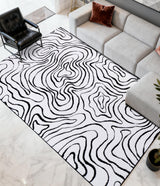 Modern Washable Area Rug 6x9 - Black & White Geometric Pattern