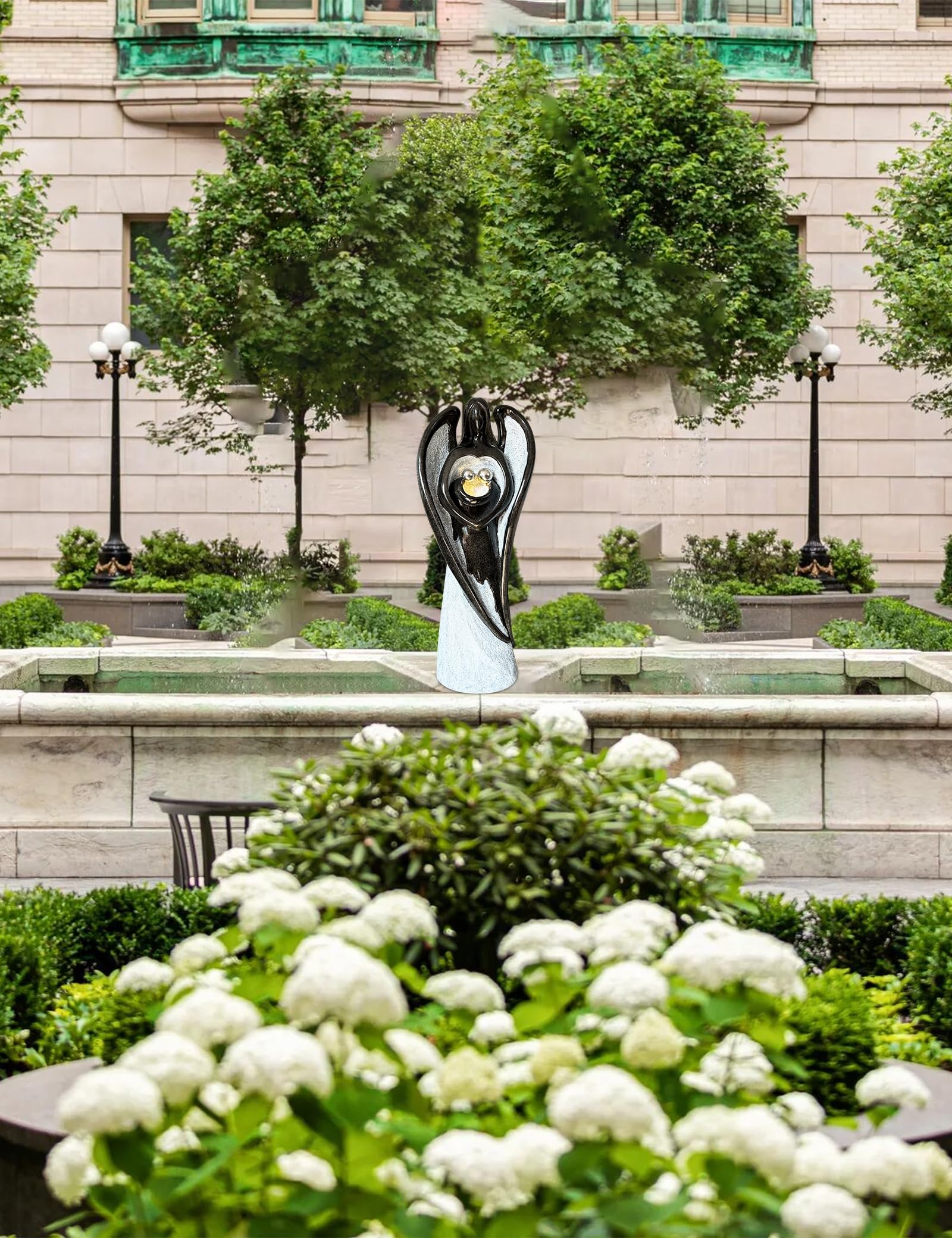 Heartwarming Angel Water Fountain Resin Indoor Outdoor Décor with LED Lights Black Gray