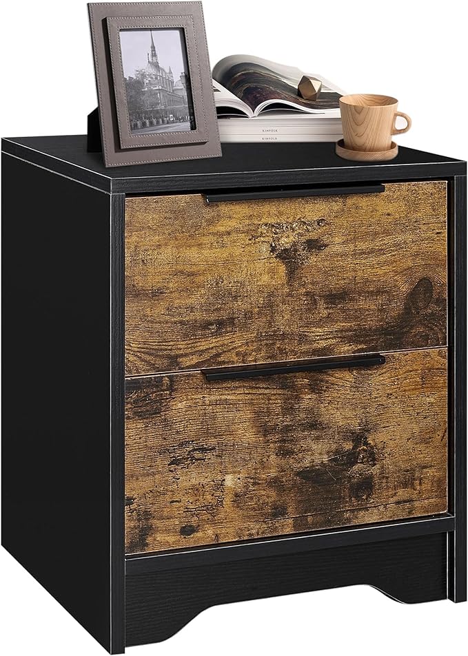 Wood Nightstand, Bed Side Table with 2 Drawers