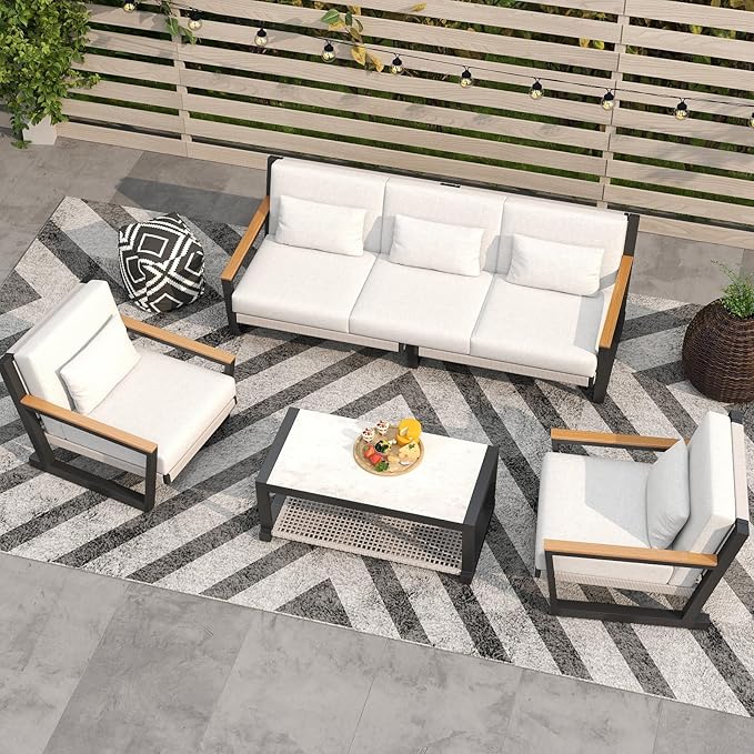 Sofa Set with PE Rope Weaving, 500lbs Capacity Outdoor Conversation Set