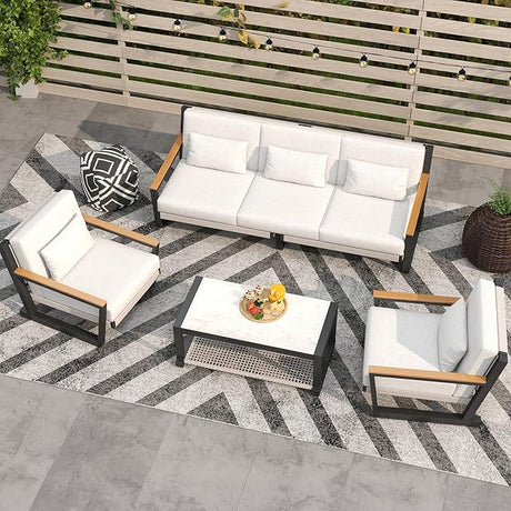 Sofa Set with PE Rope Weaving, 500lbs Capacity Outdoor Conversation Set