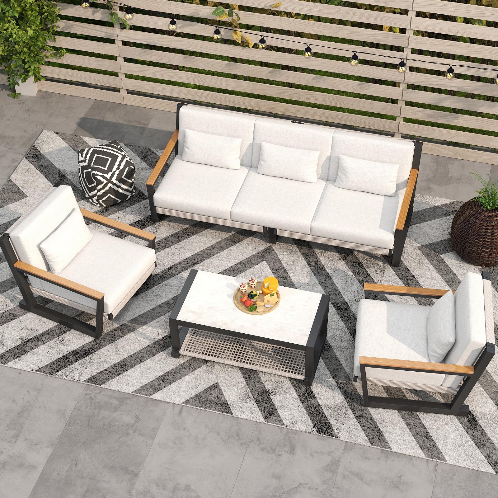 Patio Sofa Set with PE Rope Weaving, 500lbs Capacity Outdoor Conversation Set
