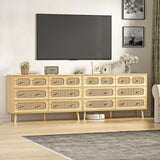 Rattan Dresser for Bedroom, Modern 6 Drawer Double Dresser with Gold Handles