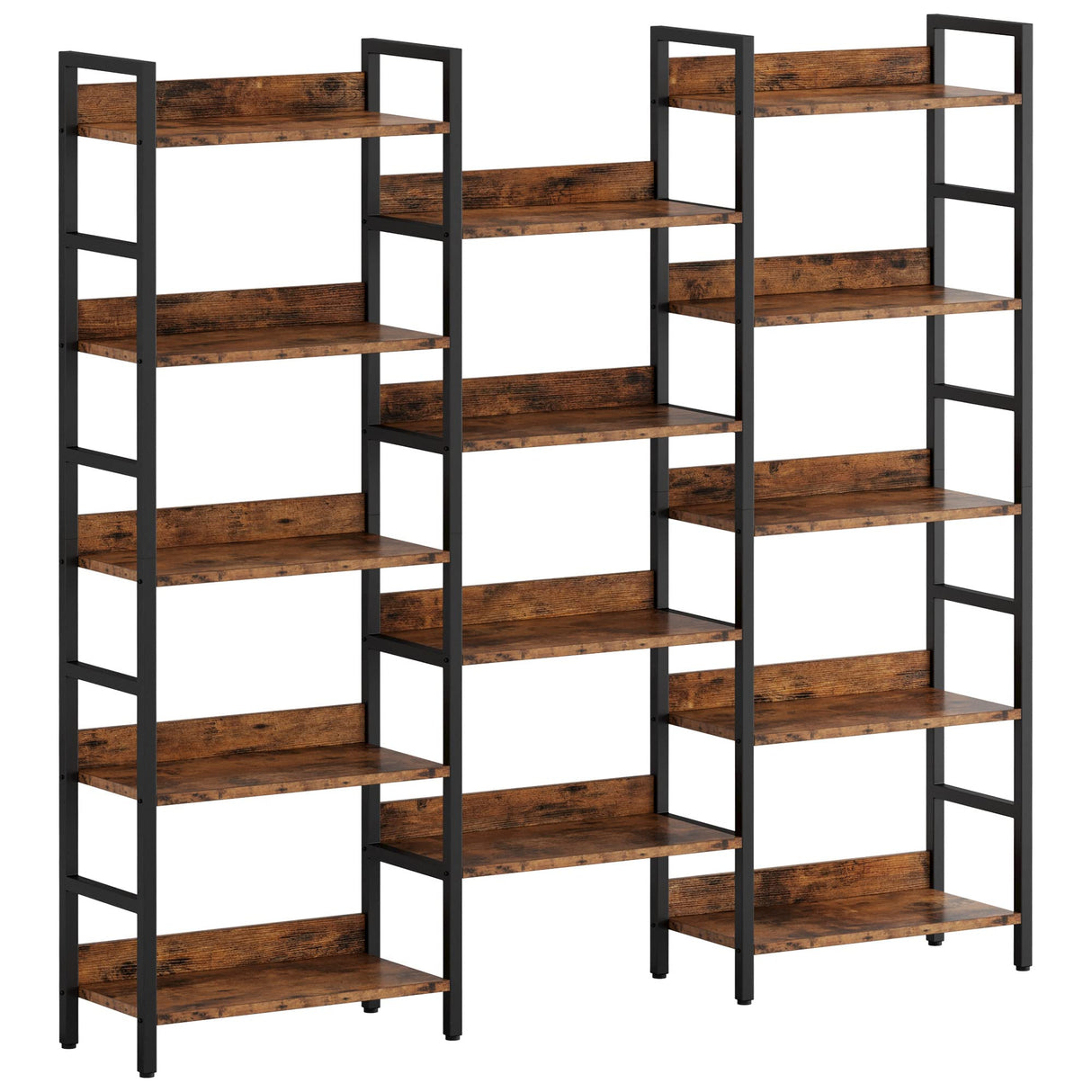 Bookcases and Bookshelves Triple Wide 5 Tiers Industrial Bookshelf with Baffles Large Etagere Bookshelf
