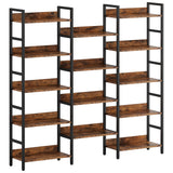 Bookcases and Bookshelves Triple Wide 5 Tiers Industrial Bookshelf with Baffles Large Etagere Bookshelf