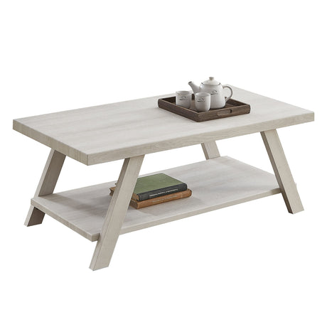 Athens Contemporary Wood Shelf Coffee Table, White