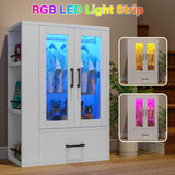 Wooden Dog Closet with LED Lights - Pet Wardrobe Storage Cabinet