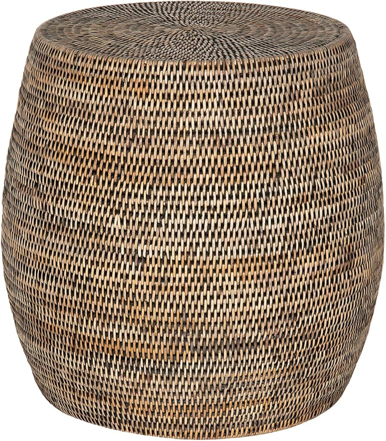 La Jolla Round Rattan Stool, Side Table, Handmade, Extra Seating, Patio