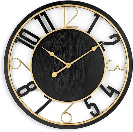 Wooden Modern Wall Clock - Large Wall Clock for Living Room Decor - 24-Inch Big Wall Clock Decorative,