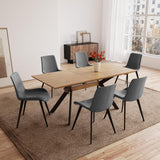 7 Piece Dining Table Set, 55'' to 71'' Extendable Rectangular Dining Table with 6 PU Dining