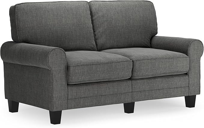 Copenhagen Rolled Arm, Easy Care Polyester, Soft Pillow Back, Pocket Coil Seat Cushions, Removable Covers, Loveseat or Couch for Small Spaces, Living Rooms or Bedrooms, 78" Sofa, Buckwheat