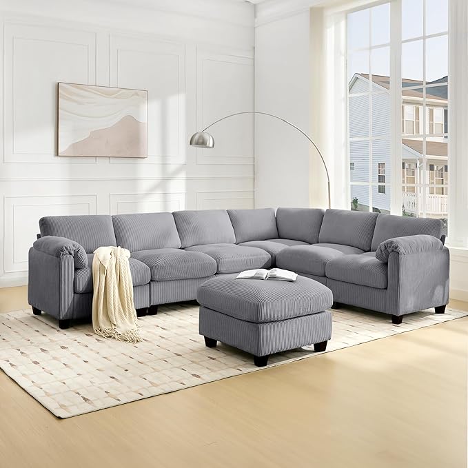 Oversized Corduroy Sectional Couches for Living Room