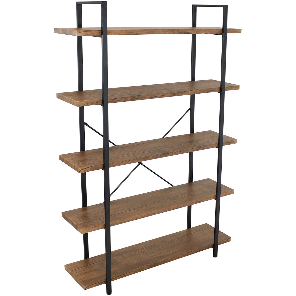 5-Tier Industrial Style Bookshelf with Open Shelves and Veneer Finish - North American