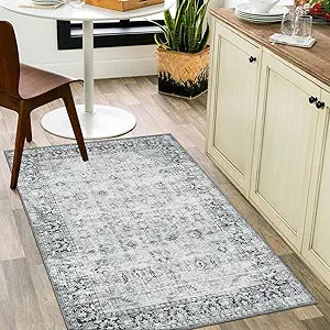 Washable Area Rug 4x6 Boho Bedroom Rug Oriental Low-Pile Indoor Rug for Living Room