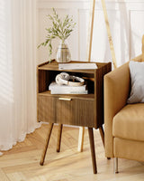 Nightstand,Modern Bedside Table with Storage Drawer and Open Wood Shelf