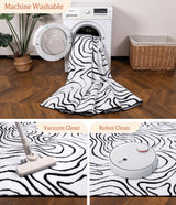 Modern Washable Area Rug 6x9 - Black & White Geometric Pattern