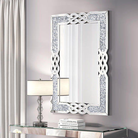 Crystal Crush Diamond Wall Mirror 46.5''x30.5'' Rectangle Silver Mirrors for Wall Decorative Large Wall