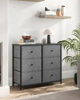 Dresser for Bedroom, Chest of Drawers, 6 Drawer Dresser, Closet Fabric Dresser with Metal Frame, Gray and Black w