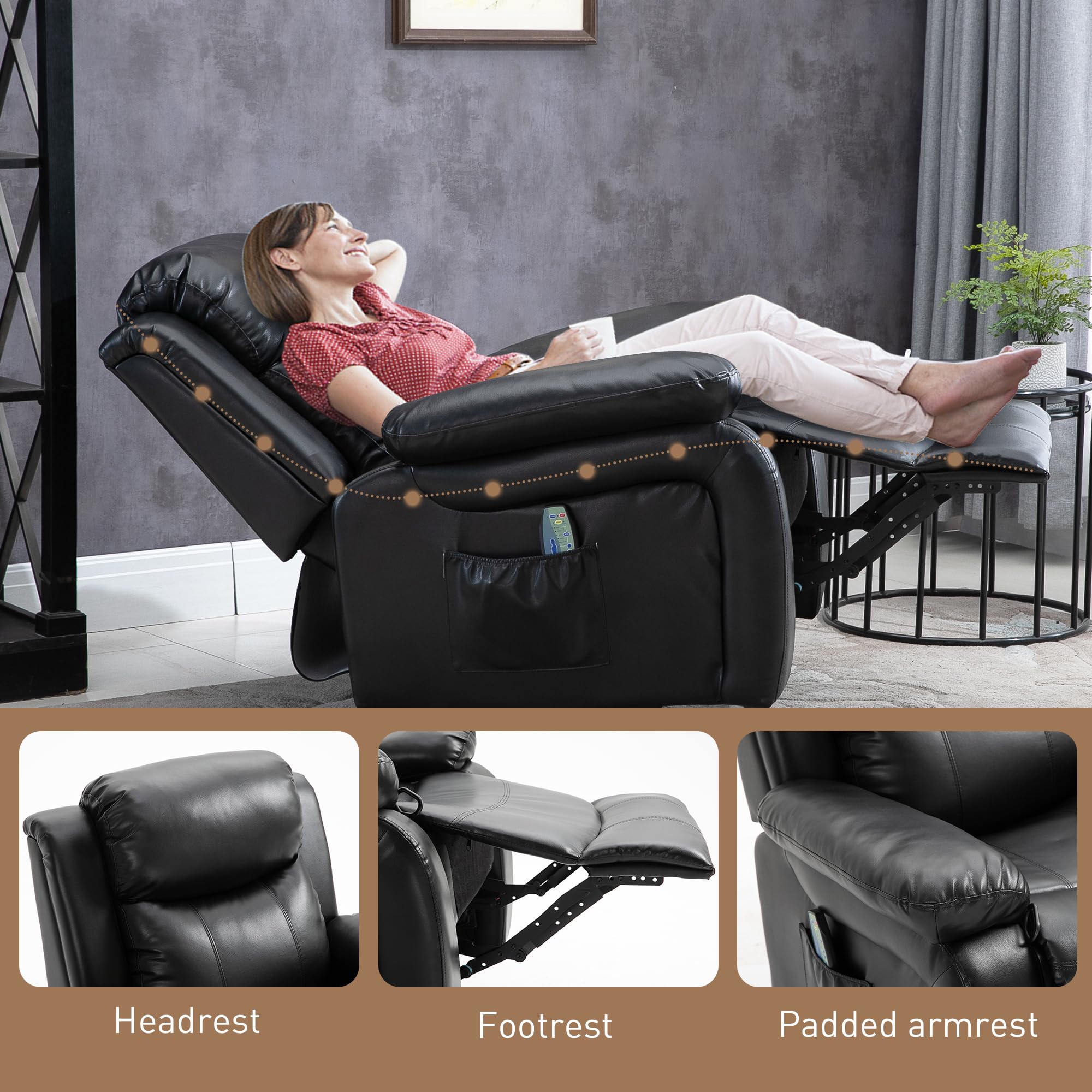 TheraLuxe 8-Point PU Leather Swivel Rocker Recliner with Remote & Massage