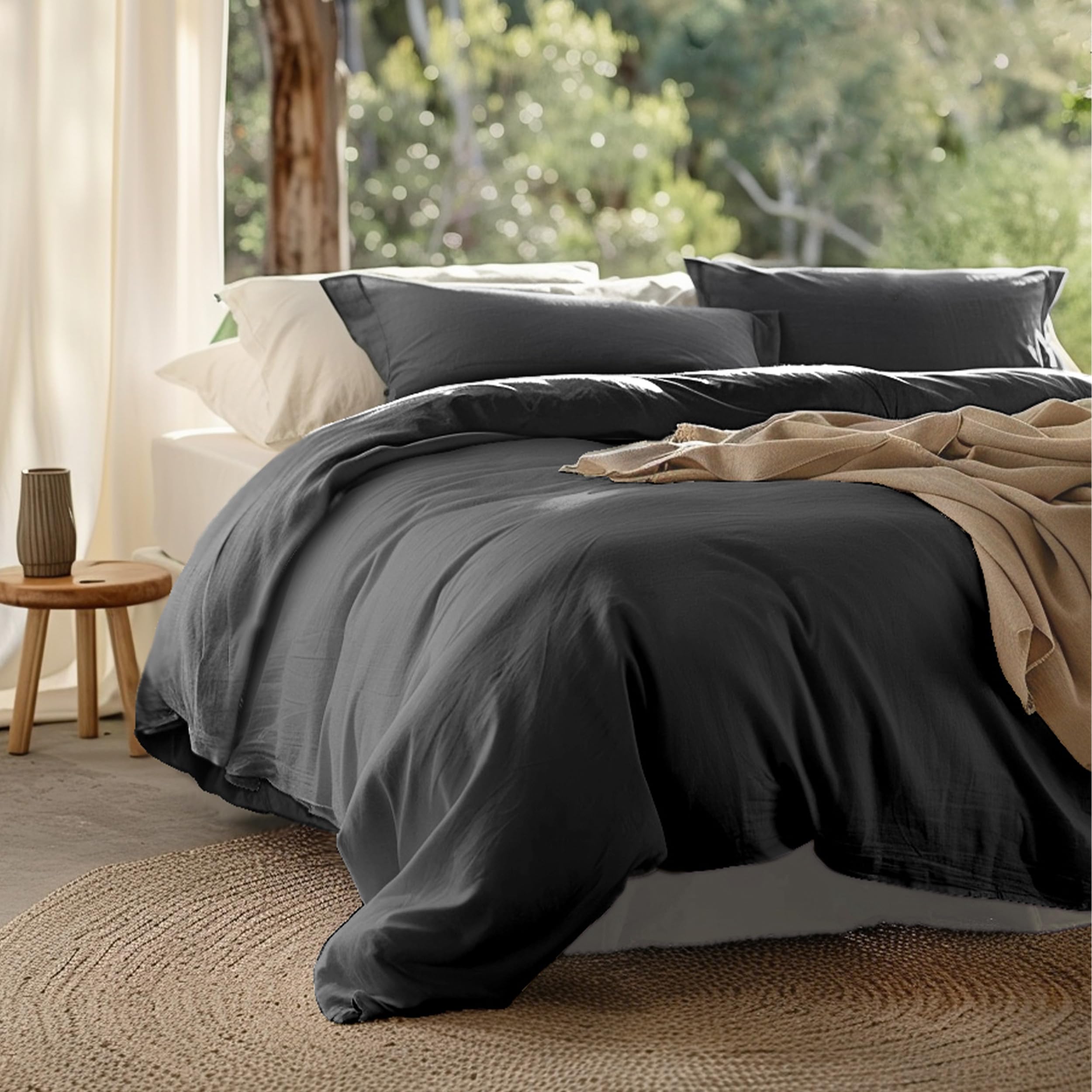 Cashmere Cotton Duvet Cover Set - King Size Luxury Bedding with Button Closure