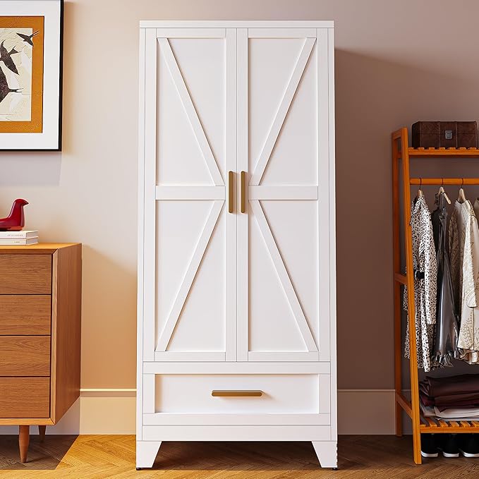 61" Tall Farmhouse Metal Pantry Cabinet, Kitchen Pantry Storage Cabinets