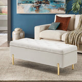 Velvet Storage Bench Bedroom End of Bed Upholstered Tufted Settee Bench for Living Room Entryway Rectangular Storage Ottoman Bench Ivory