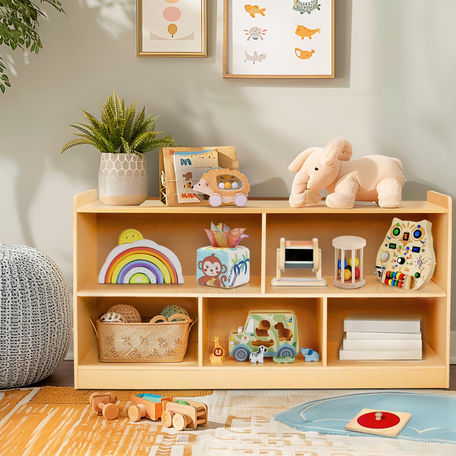 Montessori Shelf, Wooden Toy Storage Organizer for Books Toys, 2 Shelf Bookcase, 5