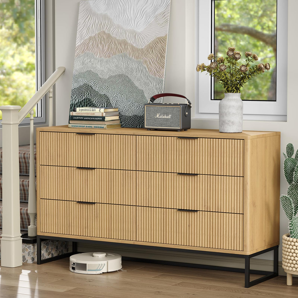 Furniouse 6 Drawer Double Dresser Modern Dresser Wood Storage Dressers & Chests of Drawers for Closet, Bedroom Living Room, Hallway