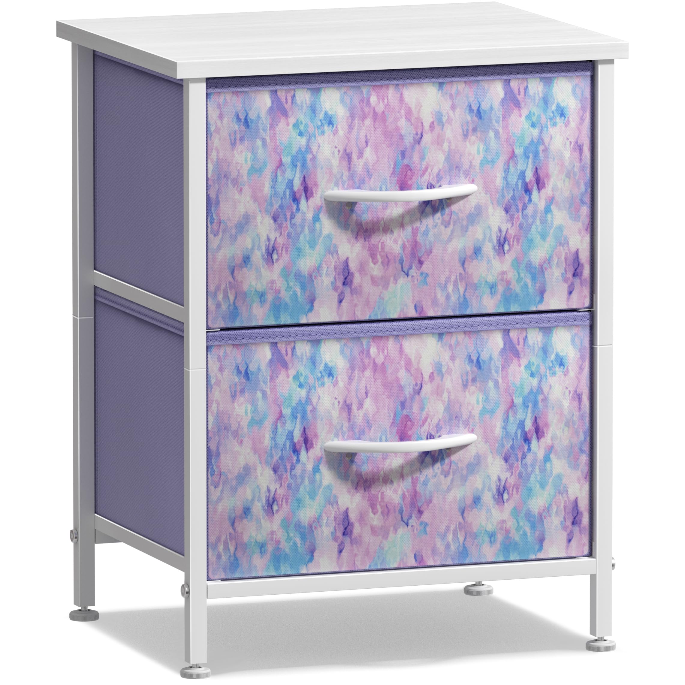 Nightstand with 2 Drawers - Kids Bedside Furniture End Table Night Stand - Steel Frame