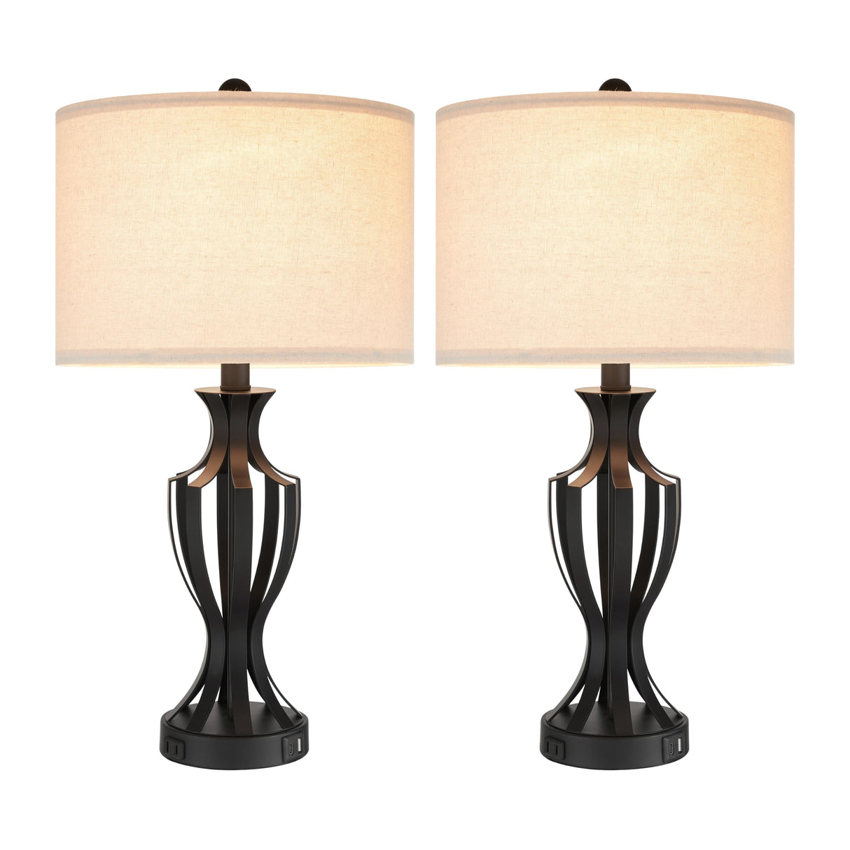 23.25'' Metal Table Lamp Set of 2 for Living Room, 3-Way Touch Control Black Iron Scroll