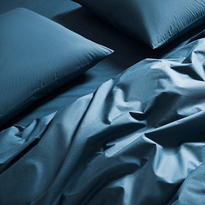 Luxury Sateen Duvet Cover - 100% Cotton, Full/Queen Size in Abyss Blue with Extra-Long
