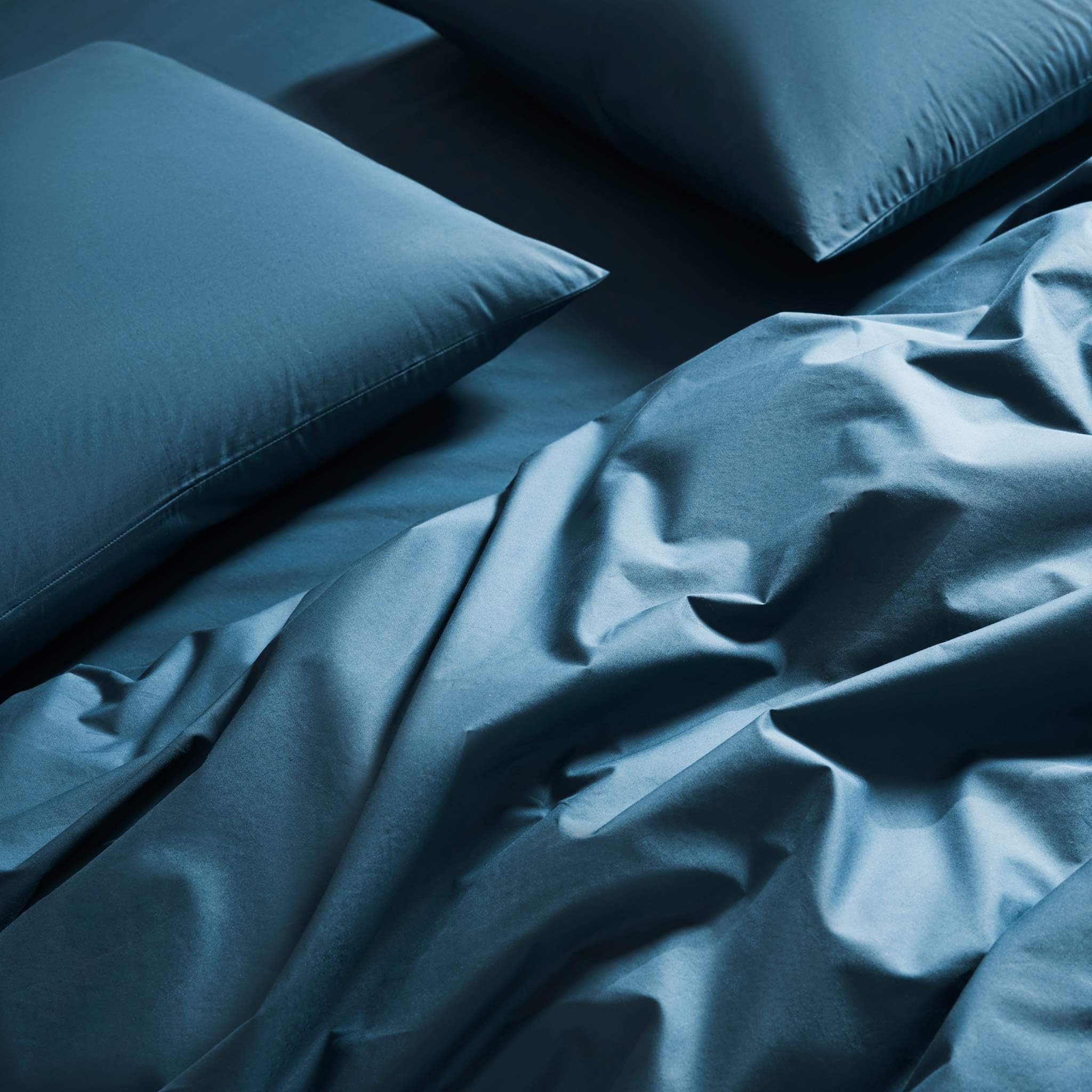Percale Duvet Cover - 100% Cotton, Full/Queen Size in Abyss Blue