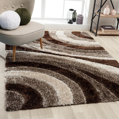 Lantanas Collection 7070 Brown 5x7 Modern Shag Geometric Area Rug