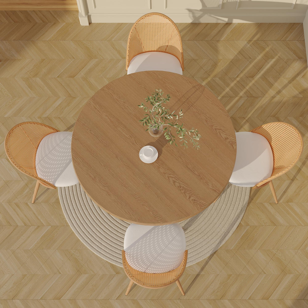 Rattan Dining Chairs Set of 4 with Faux Leather Cushion