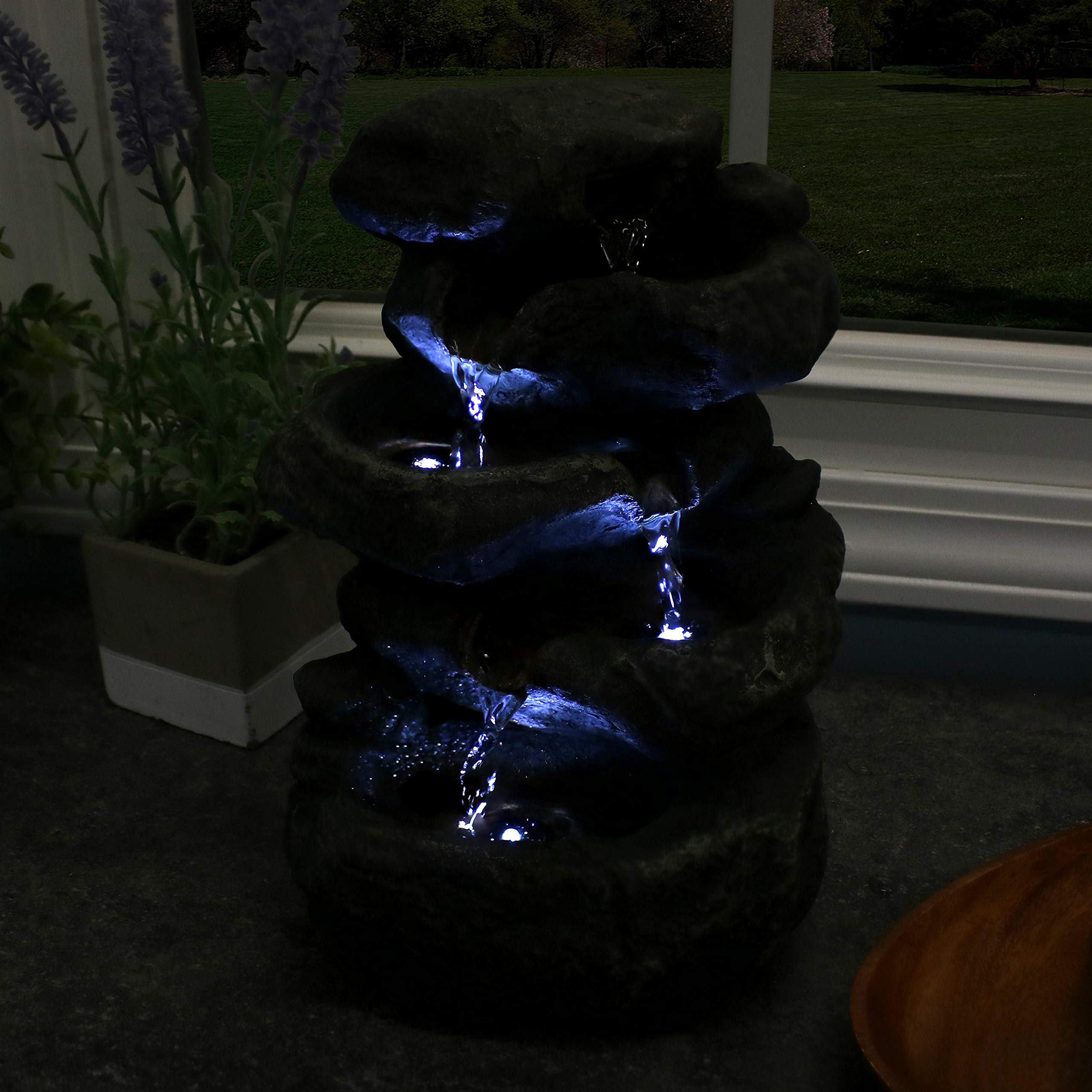 Stacked Rocks 10.5 Inch Indoor Tabletop Water Fountain with LED Lights - Quiet Sounds