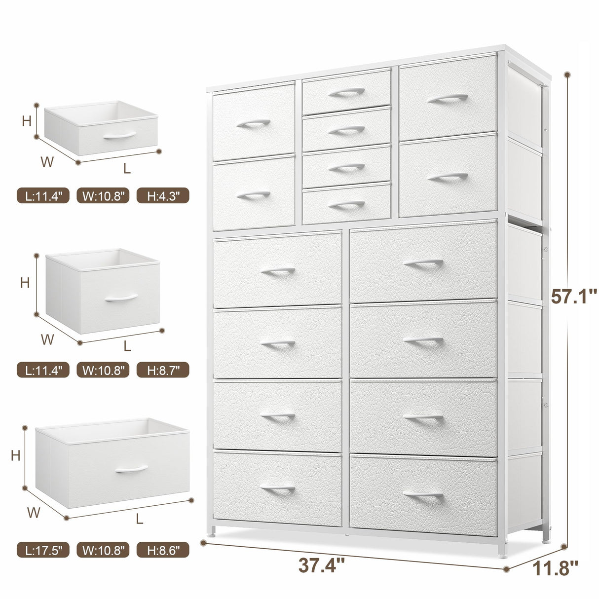 Dresser White Dresser for Bedroom with 16 Drawers