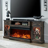 3-Sided Glass Farmhouse Fireplace TV Stand for TVs up to 80'', Highboy Entertainment