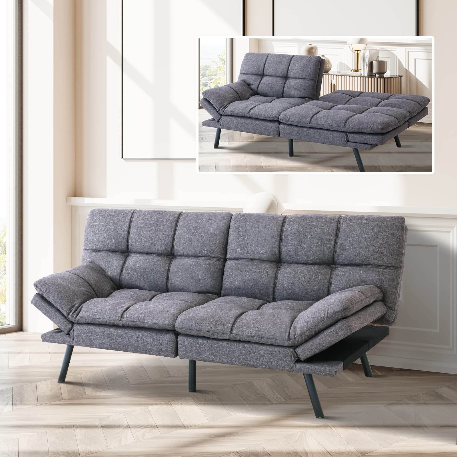 Sofa Bed Couch Memory Foam Futon Bed Faux Leather Loveseat Sofa